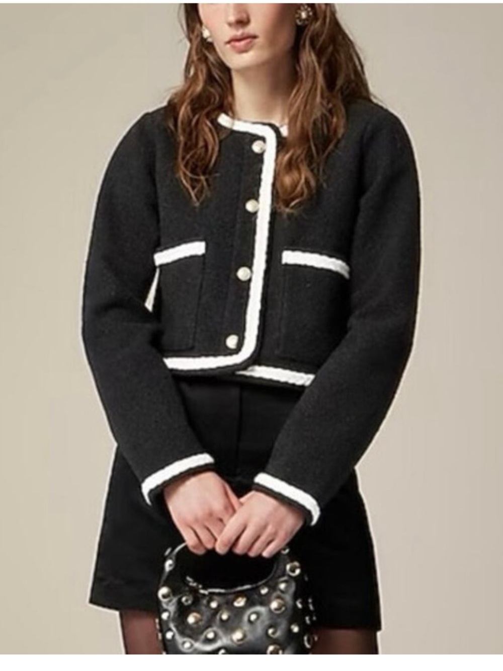J. Crew Jacket Womens Large Yarn Lady Boucle Braided Trim Cropped Preppy Career